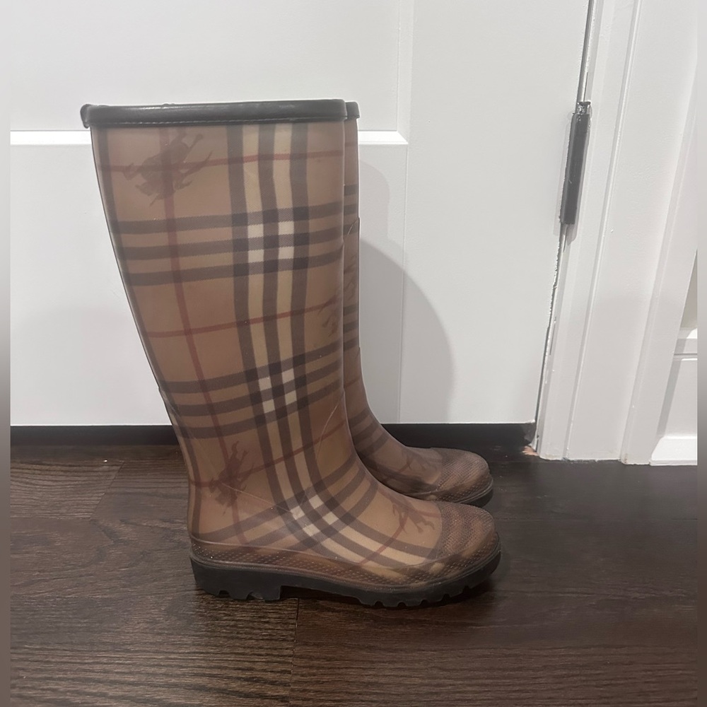 Burberry Plaid Winter Rain Boots - Brown and Black